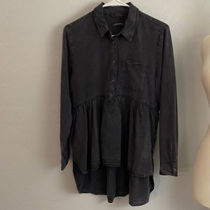 Zara woman premium denim black high low soft ladies 3/4 snap button down top